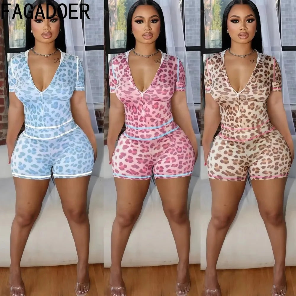 FAGADOER Sexy Leopard Contrast Letter Print Woman 2 Piece Set Outfit Short Sleeve Crop Jacket+Skinny Flare Pants Suit Streetwear Purplish Diva