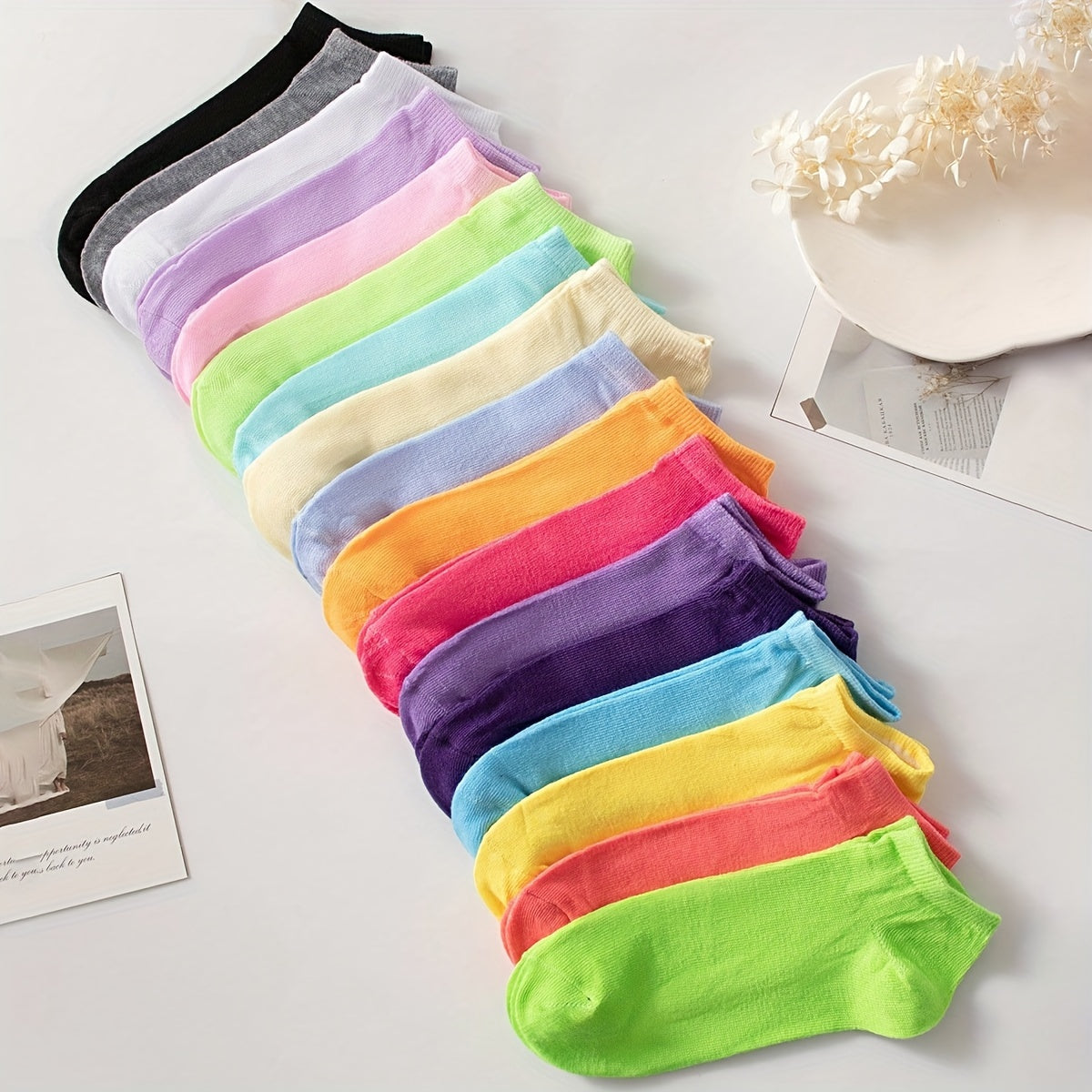 20/40 Pairs Heart Print Socks, Valentine's Day Candy Colored Ankle Socks, Women's Stockings & Hosiery Lootquake LLC