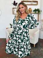 Double Take Full Size Printed Ruffle Hem Dress with Pocket Stylish & Functional Women Dress