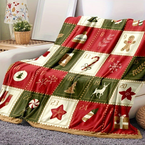 1pc Cozy Vintage Christmas Print Flannel Blanket - Soft, Warm, and Plush Throw for Couch, Sofa, Office, Bed, Camping, and Travel - Multi-Purpose Gift for All Seasons with Versatile Uses Lootquake LLC