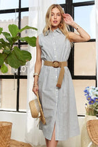 New Striped Button Down Sleeveless Midi Dress For Women – Classic, Elegant, Stylish, Chic, Timeless Striped Midi Dress For Any Occasion