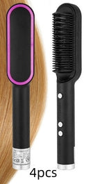 New 2 In 1 Hair Straightener Hot Comb Negative Ion Curling Tong Dual-purpose Electric Hair Brush Pi-Mart