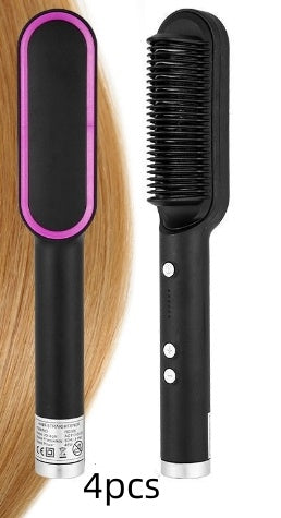 New 2 In 1 Hair Straightener Hot Comb Negative Ion Curling Tong Dual-purpose Electric Hair Brush Pi-Mart