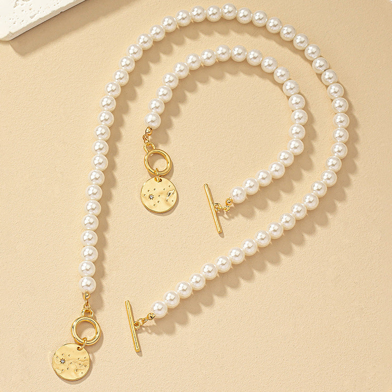 Pearl Bracelet And Necklace Set Female With Hearts Clavicle Chain Pi-Mart