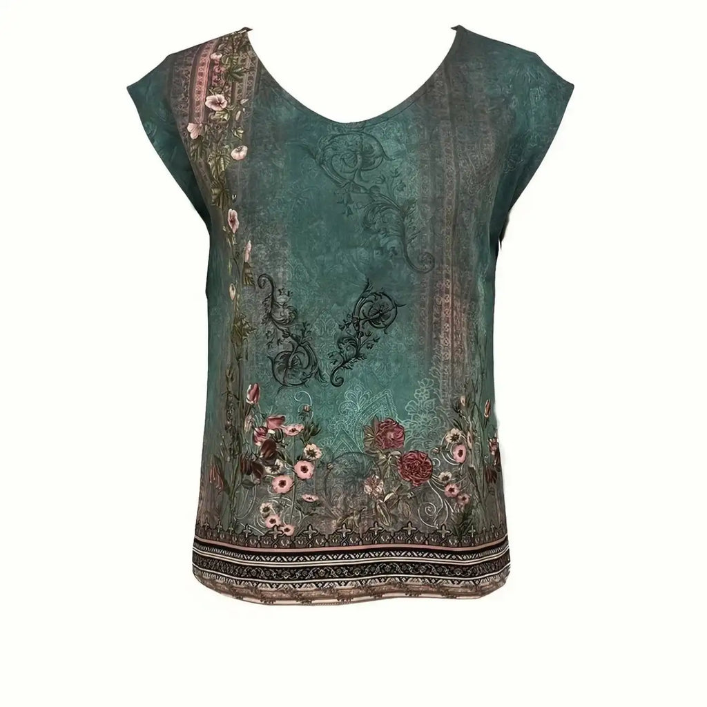 Women's Floral Printed Vest V-neck Sleeveless Button Down Casual Top - SJB-DIAMOND ELITES
