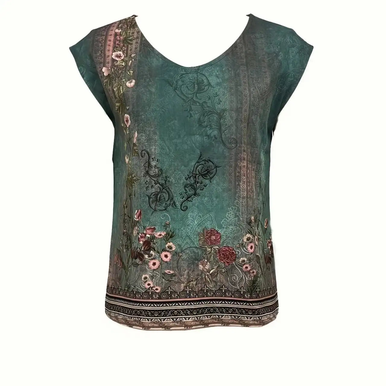 Women's Floral Printed Vest V-neck Sleeveless Button Down Casual Top - SJB-DIAMOND ELITES