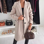 Lapel Single-breasted Wool Coat Winter Long Sleeve Solid Color Long Jacket Women Clothing Pi-Mart