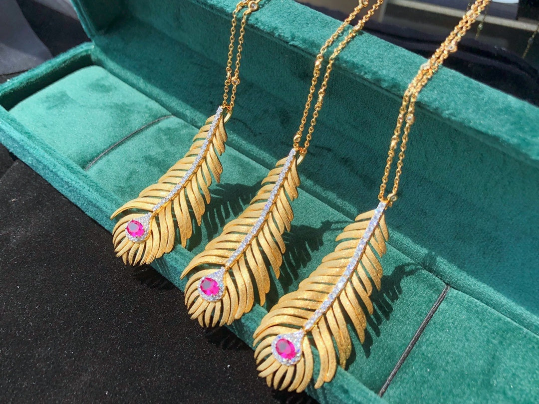 Light Luxury 925 Silver Brushed Feather Pendant Necklace Pi-Mart