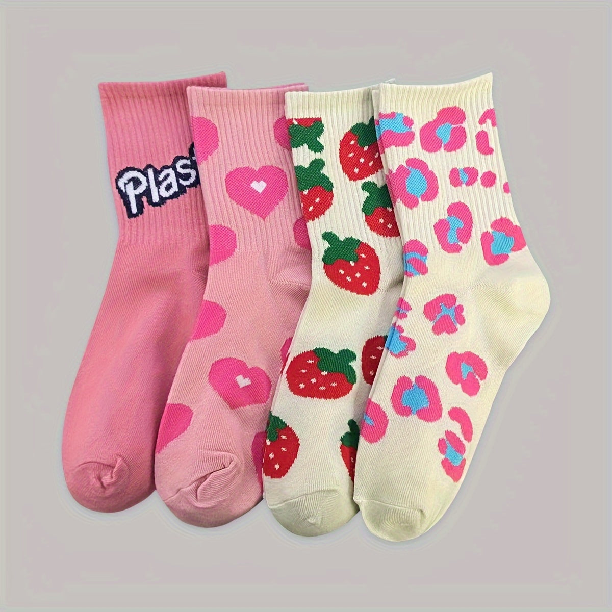 4 Pairs Fashionable Letter Graphic Socks - Womens Athletic Mid-Calf Stockings - Soft, Breathable & Trendy Designs for Everyday Wear Lootquake LLC