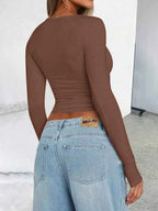 Solid Color Round Neck Long Sleeve T-Shirt THRIXINE
