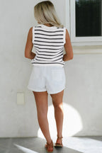 Sky Blue Striped V Neck Button Knit Vest