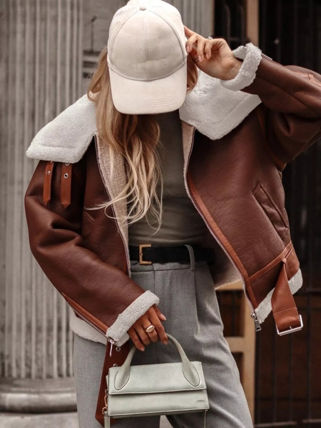 Shearling Lined Zip Up Jacket THRIXINE