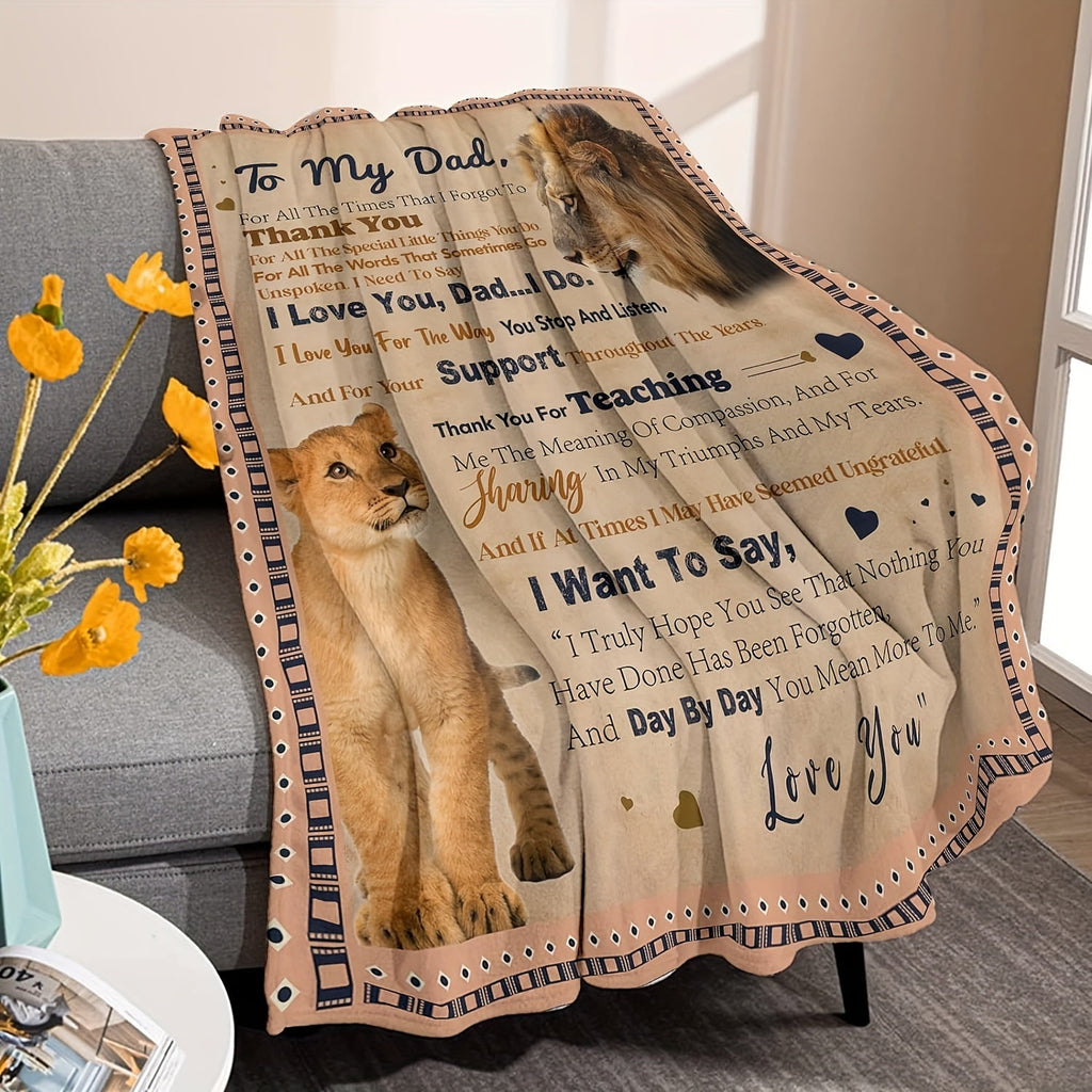 Creative Gift for Dad - Lion Design Soft Flannel Blanket with Loving Message, Cozy and Thoughtful Animal-Themed Decor Lootquake LLC