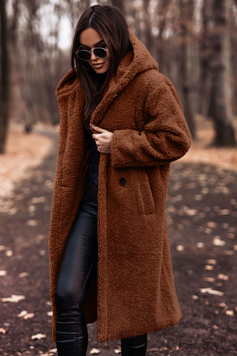 Autumn Winter Fashion Elegant Long Coat Woman Plush Warm Faux Fleece Coat Women Teddy Jacket Female Teddy Coat Outwear Ladies Pi-Mart