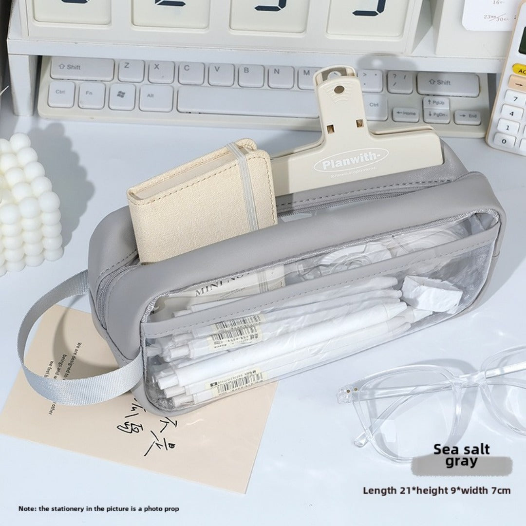 Transparent pencil case, portable tote storage bag, waterproof large-capacity stationery storage box. - SJB-DIAMOND ELITES