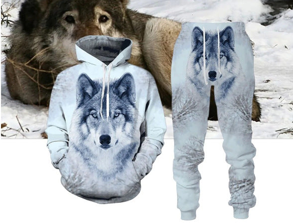 Digital Wolf Pattern Hoodie Sweater Pants Suit For Men And Women Lootquake LLC