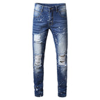 Men's Ripped Denim Jeans - Summer Casual Straight Fit