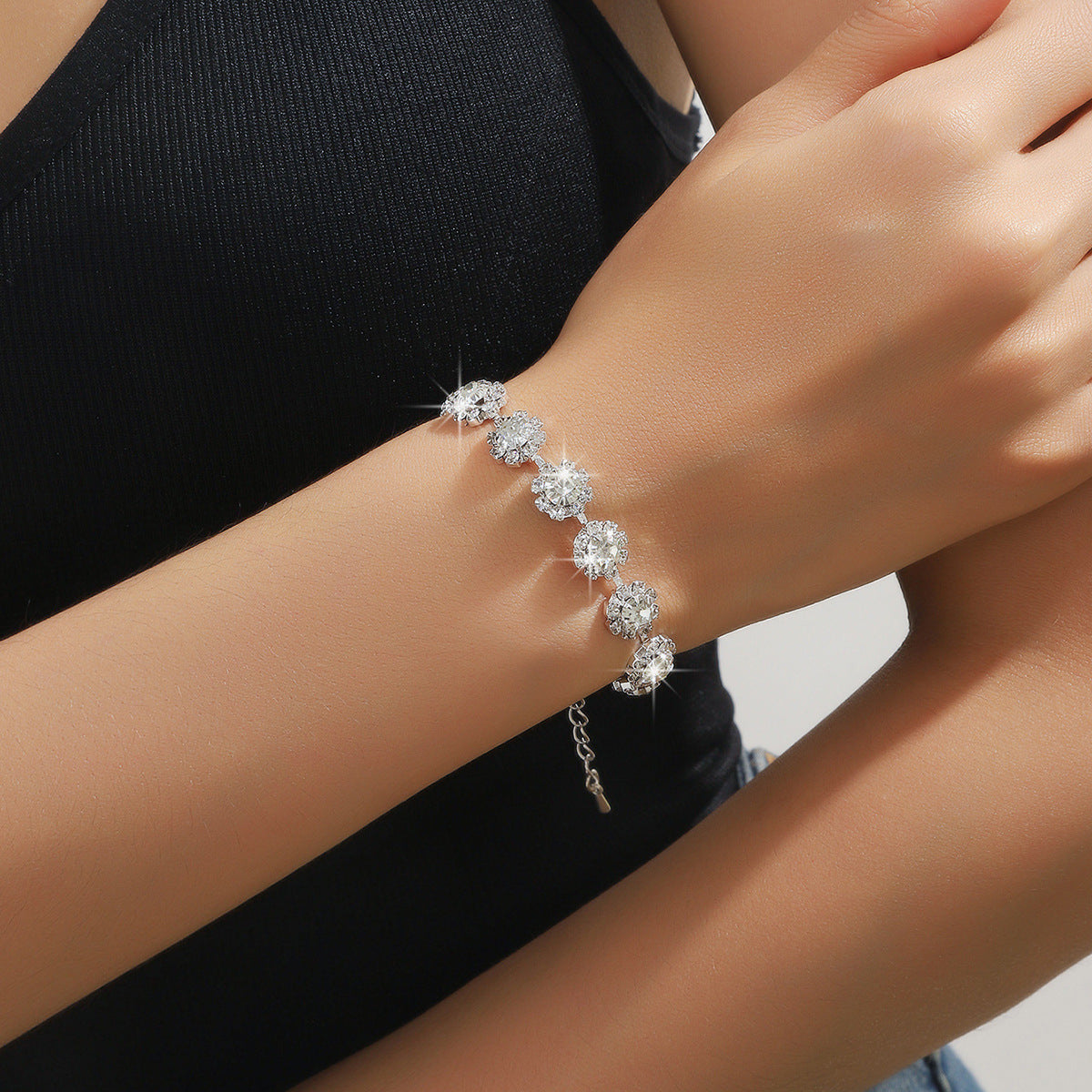 Diamond Necklace Earrings And Bracelet Three Piece Jewelry Set Pi-Mart