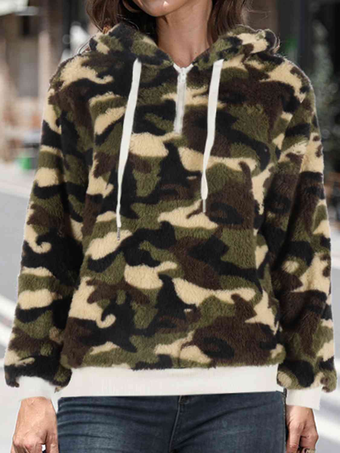 Printed Drawstring Long Sleeve Hoodie Pi-Mart