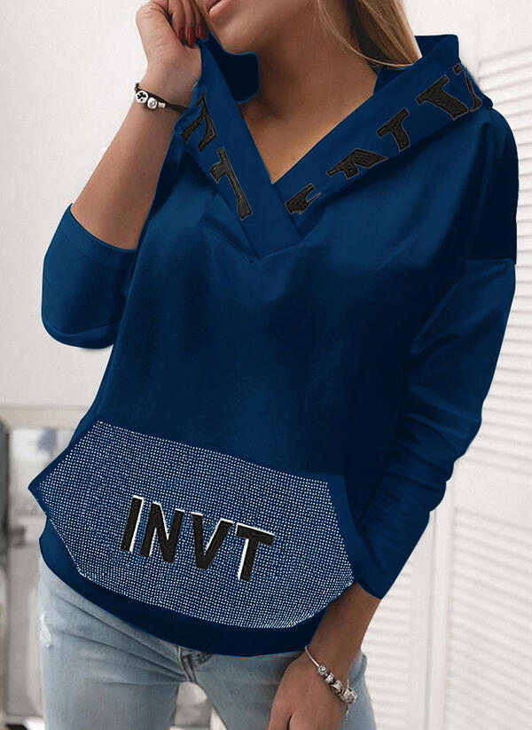 Pocket Hooded Letter Pullover Sweatshirt Pi-Mart