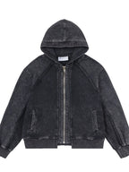 Men's Washed Zip-Up Hoodie with Pockets