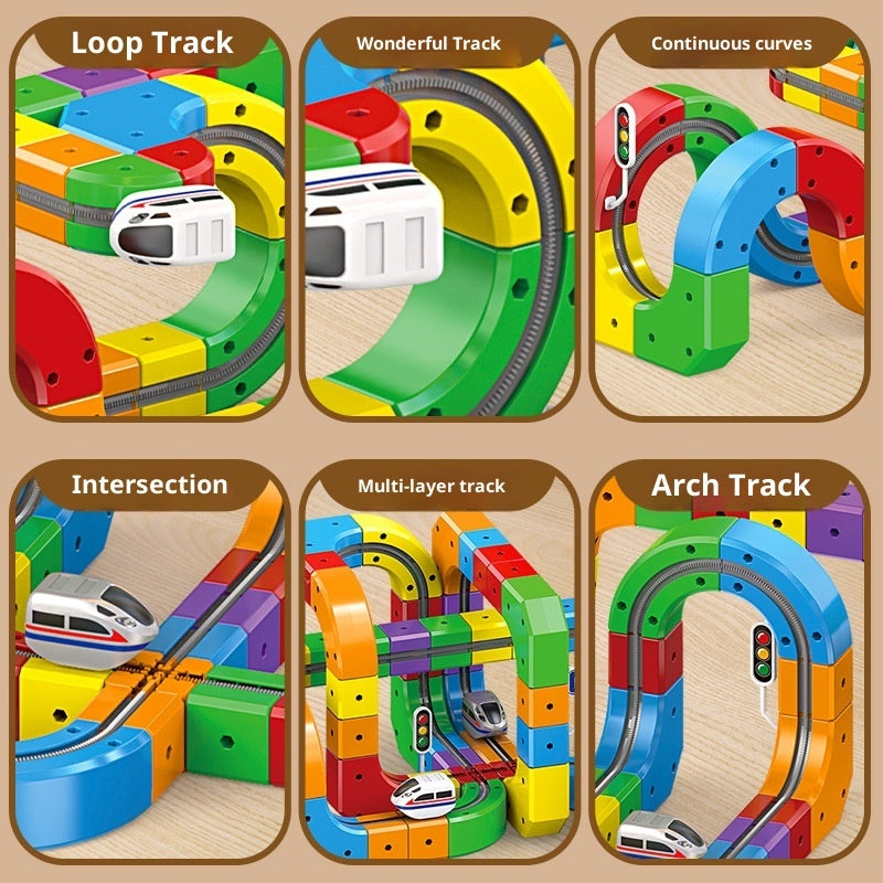 Electric Train Track Building Blocks - Assembled Cube Track Toy Set for Kids Ages 4-6 (51, 81, 123 PCs) Pi-Mart