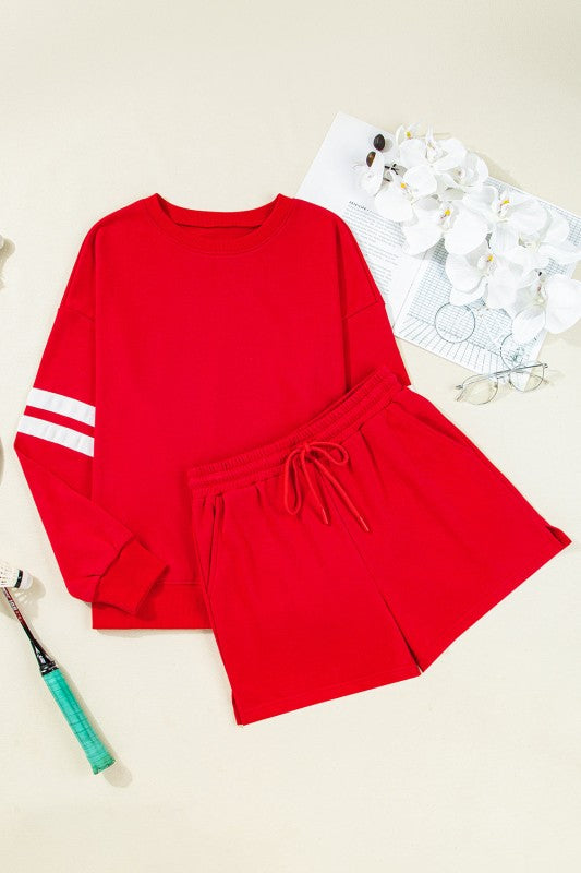 Varsity Stripe Sweatshirt and Short Set THRIXINE