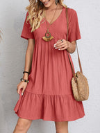 Classic Full Size V-Neck Short Sleeve Dress Casual & Comfortable Dress for Women Stevvex