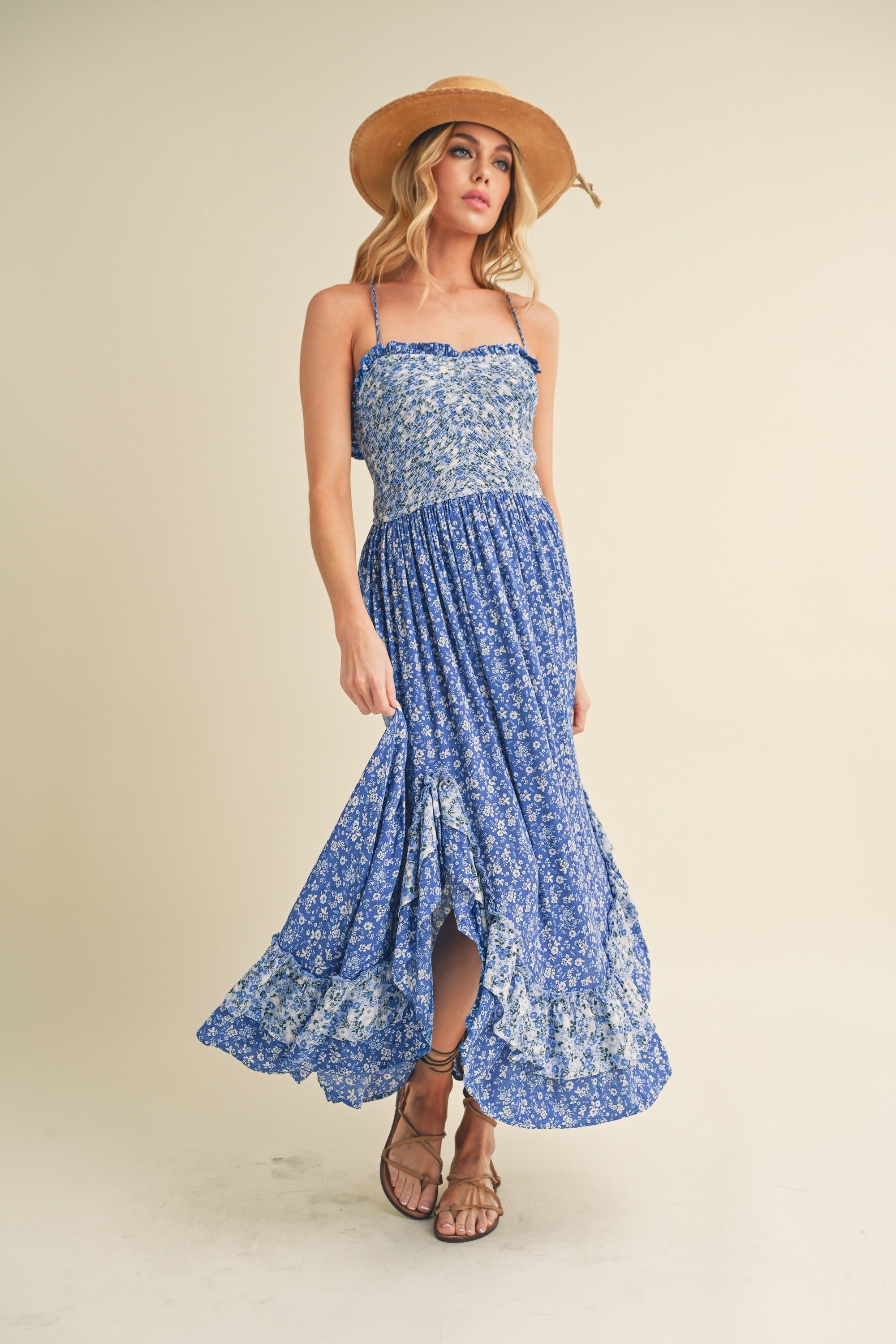 Ditsy Floral Ruffled Hem Maxi Women Cami Dress –Feminine Floral Print, Elegant Maxi Length, Flowy & Comfortable Design for Casual & Special Occasions Stevvex