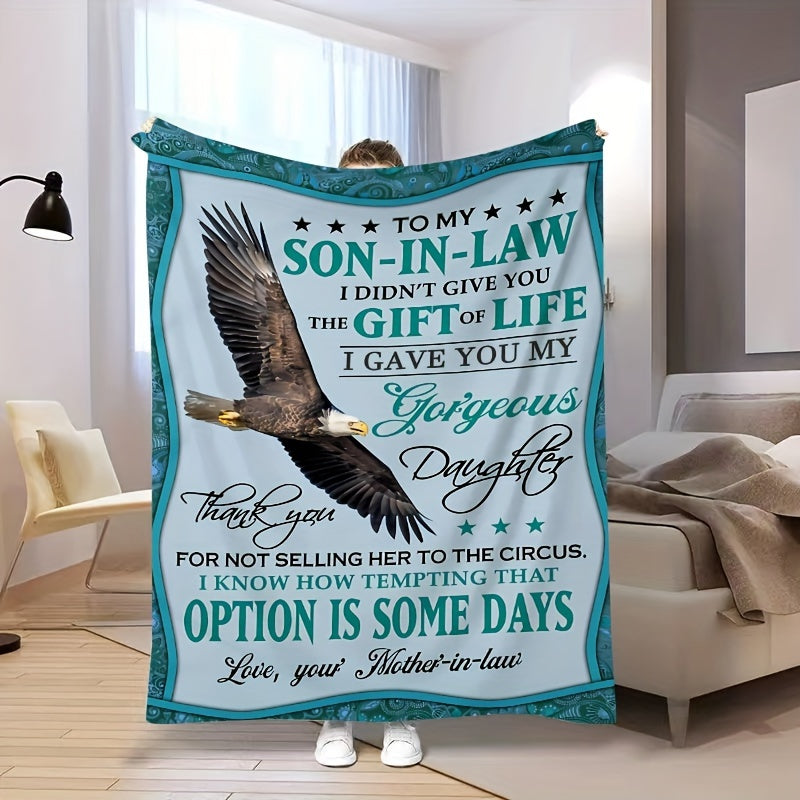 1pc Eagle Print Flannel Blanket For The Son-in-law, A Blanket For All Seasons, A Warm, Comfortable And Soft Blanket, A Sofa Bed, A Sofa For Office Camping Trips, A Nap Blanket For Home Decor, A Birthday Christmas Gift Blanket Lootquake LLC