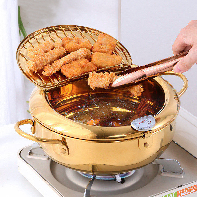 Stainless Steel Deep Frying Pan Color Band Oil Thermometer Double-layer Double Bottom Pi-Mart