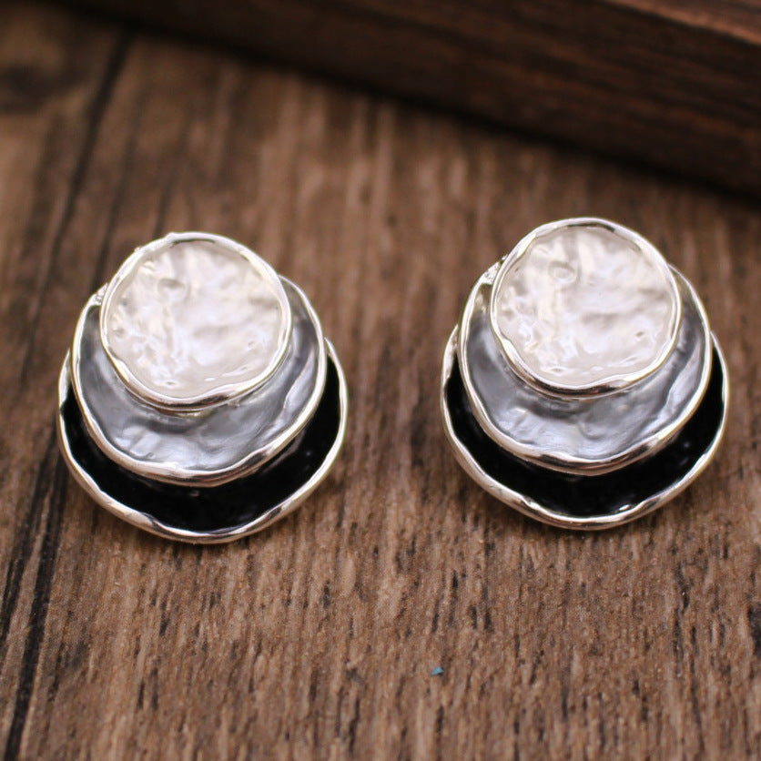 Ins Three-colored Painting Round Earrings Fashion Elegant Versatile Geometric Earrings For Women Jewelry Pi-Mart