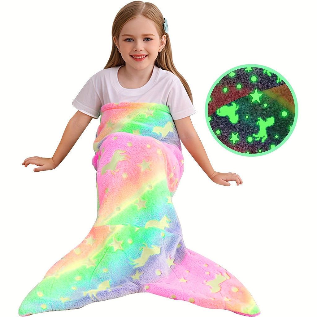 1pc Mermaid Tail Blanket - Glowing Plush Mermaid Wearable Blanket, Suitable For Teen Girls, Teens Adults All Seasons Soft Flannel Fleece Comfortable Blanket Mermaid Unicorn Sleeping Bag, Suitable For Birthday Decoration