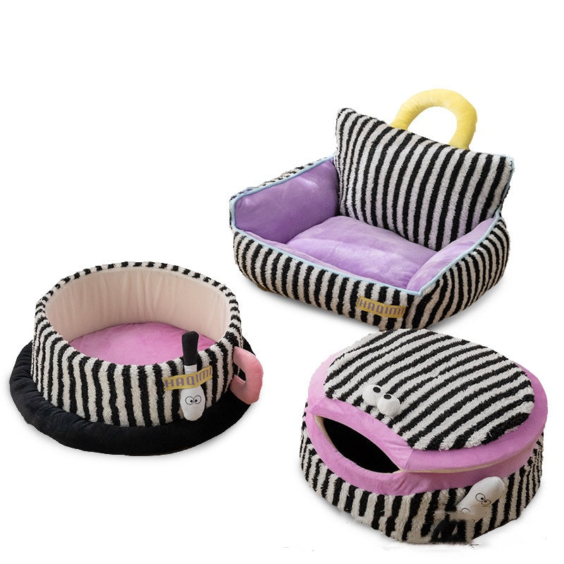 Pet Cat Kennel Striped Three-piece Pet Supplies Pi-Mart