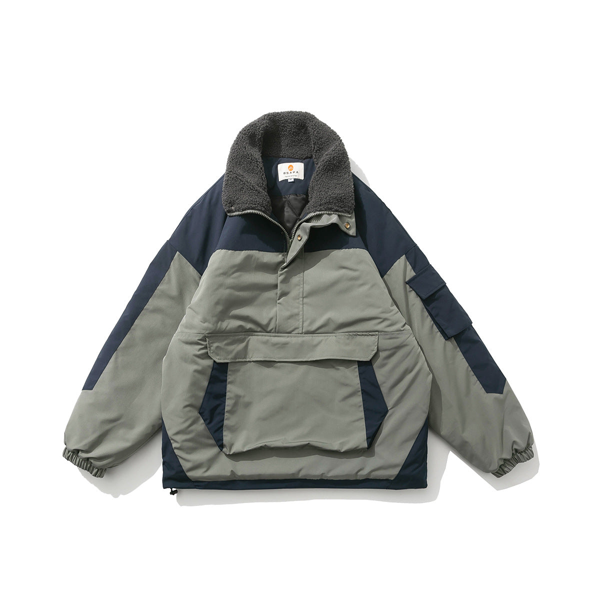 Color-blocking Pocket Pullover Cotton American Retro Men's Cotton Coat Pi-Mart