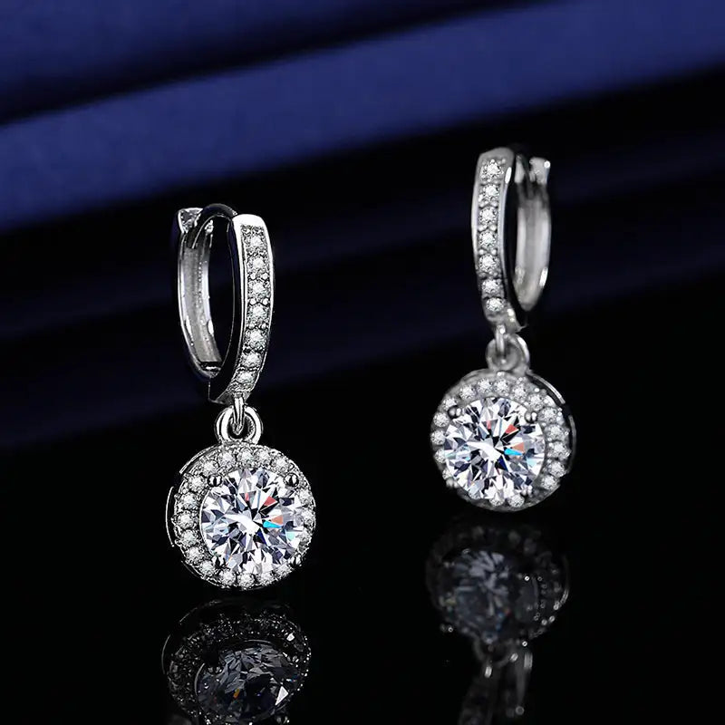 Moissanite Tassel Princess Round Bag 1 Karat Silver Earrings