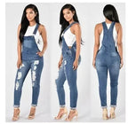 Women Demin Overalls Jumpsuits Jeans Distressed Pencil Pants Denim Holes Pockets Jenas High Street Mid Waist One Piece Slim Fit Purplish Diva