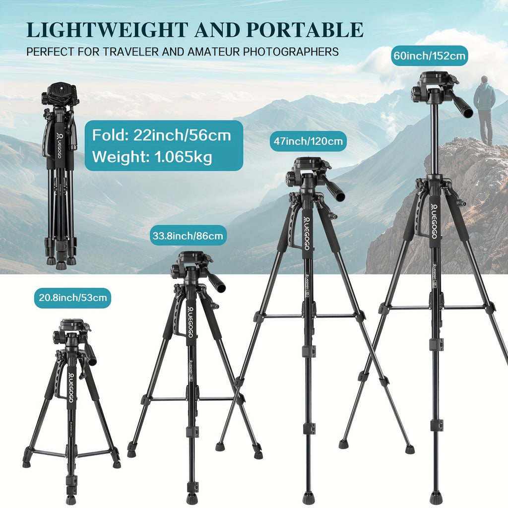 ZOMEI 60 Inch Micro Single-lens Digital Camera Mobile Phone Horizontal And Vertical Shooting Live Portable Aluminum Tripod With Mobile Phone Clip + T-shaped Mobile Phone Clip Lootquake LLC