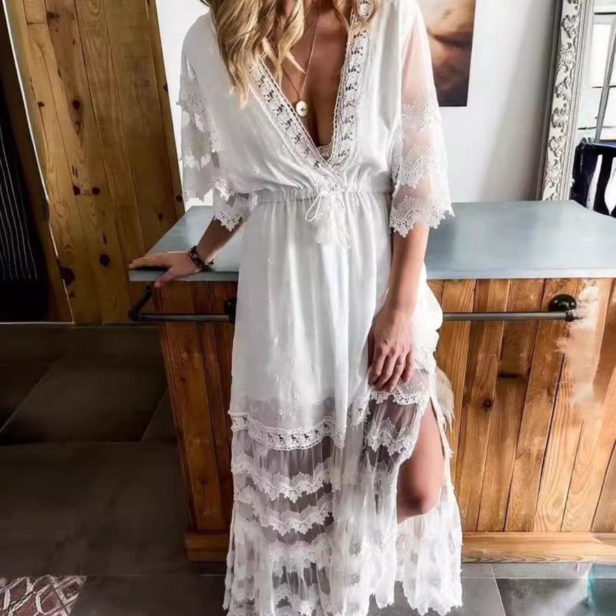 V-neck Lace Stitching Bohemian Style Dress Lootquake LLC