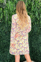 Floral Mock Neck Flounce Sleeve Summer Dress – Mock Neck Dress, Flounce Sleeve Dress, Floral Pattern Dress, Elegant Floral Dress, Sophisticated Dress