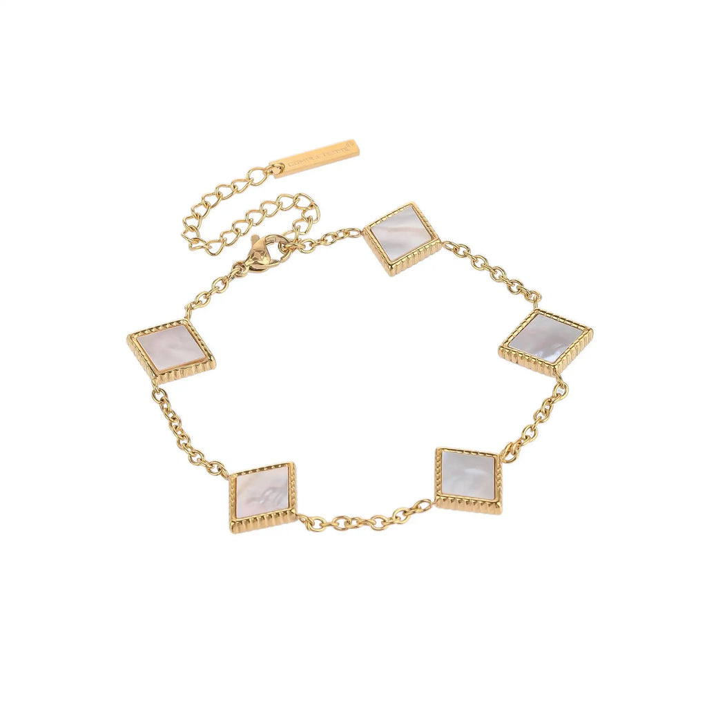 Square Natural White Shell Pendant Collarbone Necklace Bracelet