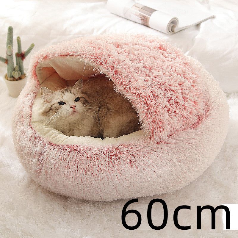 2 In 1 Dog And Cat Bed Pet Winter Bed Round Plush Warm Bed House Soft Long Plush Pets Bed Pi-Mart