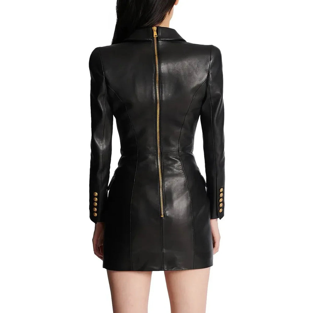 Women's PU Leather Blazer Dress 2025 - Slim Fit Office Suit, Minimalist Chic Work Attire Purplish Diva