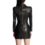 Women's PU Leather Blazer Dress 2025 - Slim Fit Office Suit, Minimalist Chic Work Attire Purplish Diva