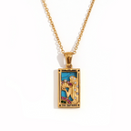 Fashion Tarot Necklace With Rhinestones Diamond Set Pendant Stainless Steel Rectangular Drip Necklace Jewelry Pi-Mart