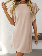 Ruffled Round Neck Short Sleeve Dress Feminine Simple Classic Dress Breathable And Comfy Dress Stevvex