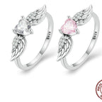 Zircon Simple Sterling Silver S925 Heart Wings Ring
