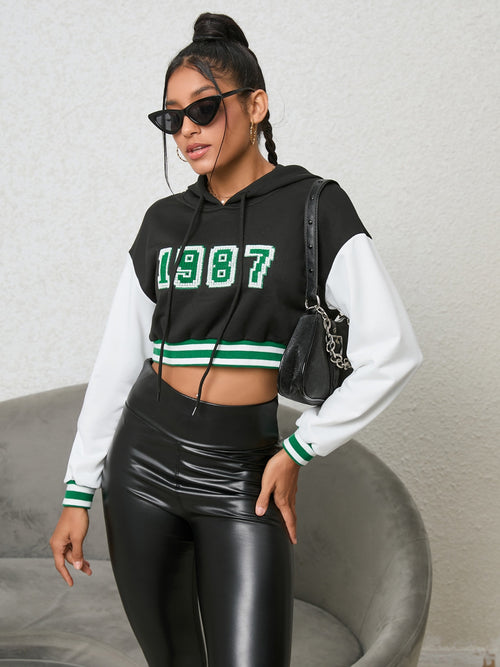 1987 Graphic Cropped Hoodie THRIXINE