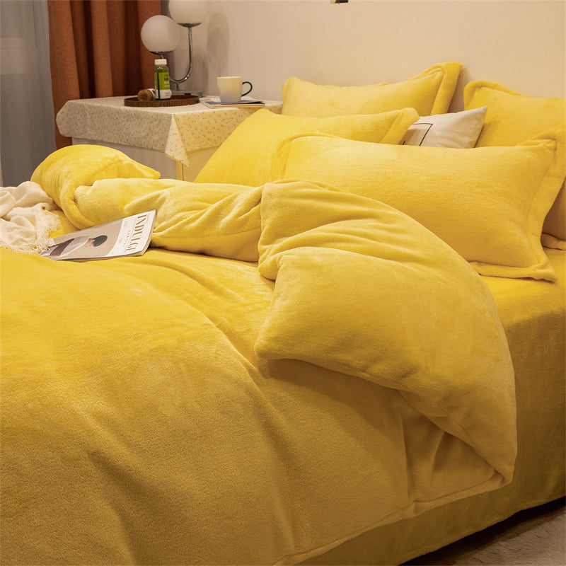 Four-piece Plush Double-sided Fleece Warm Yellow Duvet Cover Pi-Mart