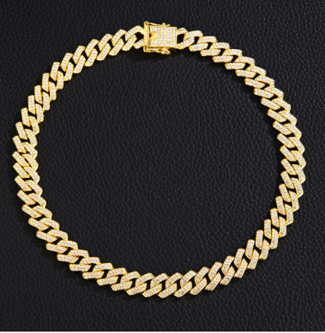 Gold Plated Iced Out Chain for Men and Women Cuban Chain Necklace Pi-Mart